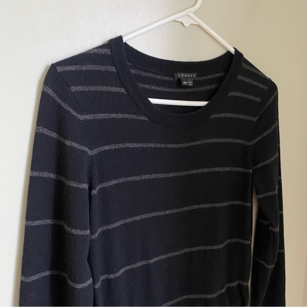 Theory Wool Blend Milly New Steady Stripe Tie Waist Fit n Flare Sweater Dress- M - Picture 7 of 11